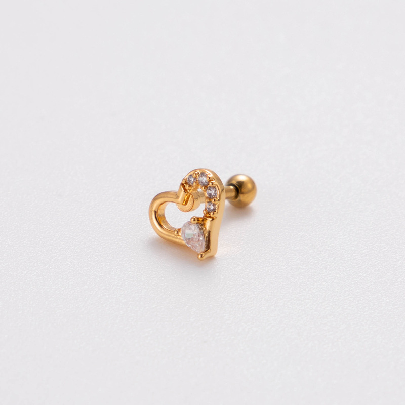 1 Piece Simple Series Simple Heart Titanium Steel  18K Gold Plated Material Zircon Women's Stud Earrings 